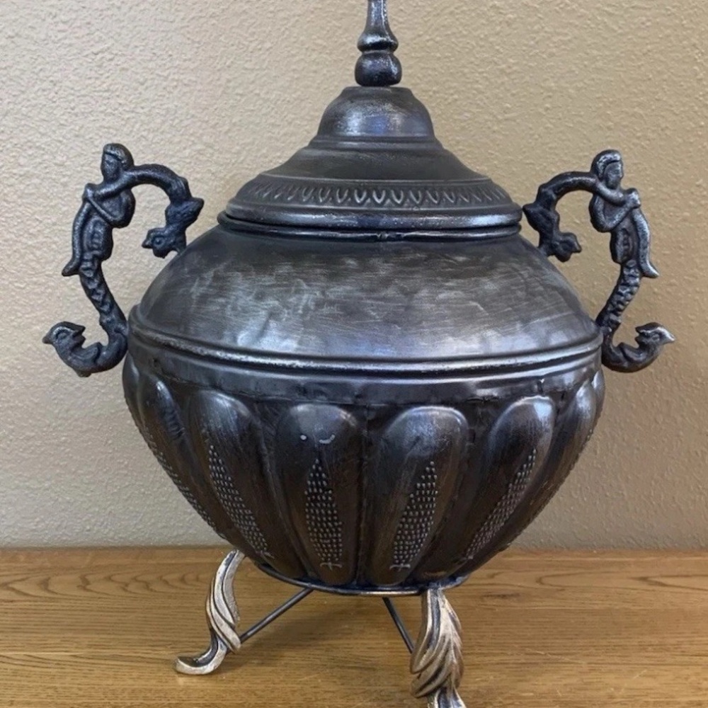 Vintage Art Deco Mermaid Footed Vase Tureen Urn Bowl Mermaid Handles Nouveau